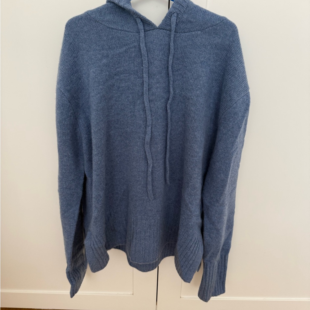 The Cashmere Project Blue Knit Hoodie Sweater